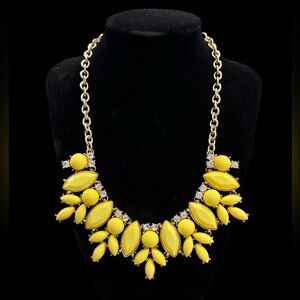 Statement Bib Necklace w/ Gold Tone Chain and Rhinestone Crystal Accents